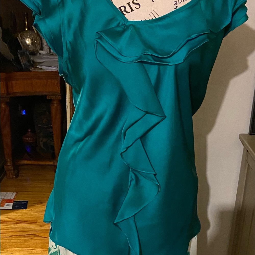 2 piece teal blouse and skirt